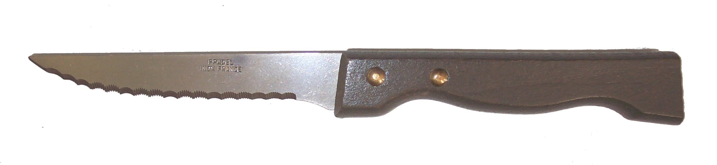 couteau-table-bout-rond-manche-bois rivets lb06p lame acier inoxydable inox  micro microdentée - Etablissements Morel